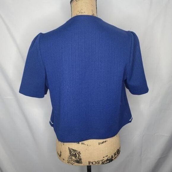 Vintage 60's 70's Navy Blue Cropped Bolero Jacket ILGWU USA made Boho Grannycore - Picture 3 of 10